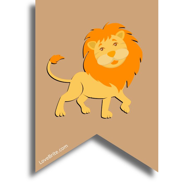 Cute lion on craft effect card bunting.  For safari birthday. By LoveBrite Safari Lion theme bunting